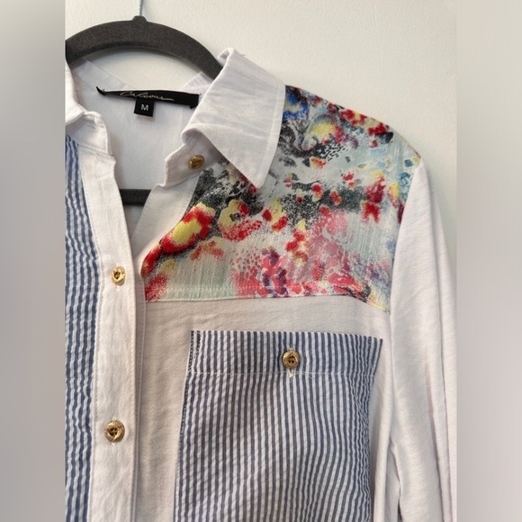 Caleoas Women’s Patchwork Button-Down Shirt Floral and Striped Design, Size M - Picture 5 of 11